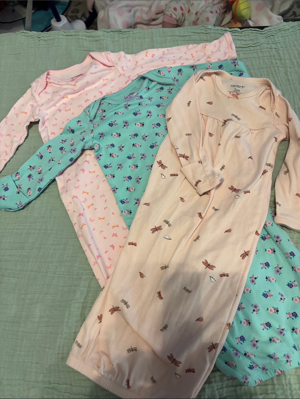 Carter's Baby Girl Long-Sleeve Sleep Gowns in Pink, Mint & Peach